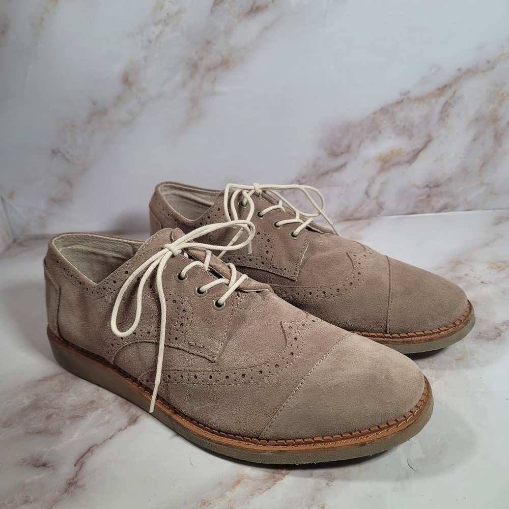Toms Brogue Oxford Wingtips Desert Taupe Beige Suede Lace Up Dress Shoes Mens 13